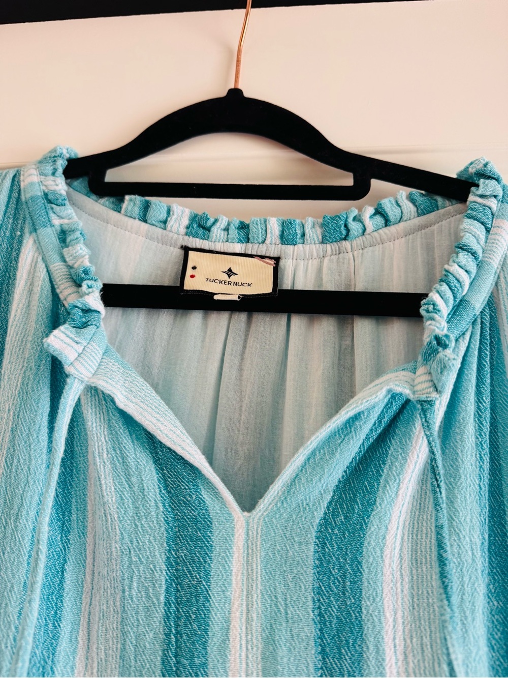Tuckernuck Salty Paloma Aquamarine Stripe Tiered Caftan Maxi Dress XS Cotton - Picture 4 of 9
